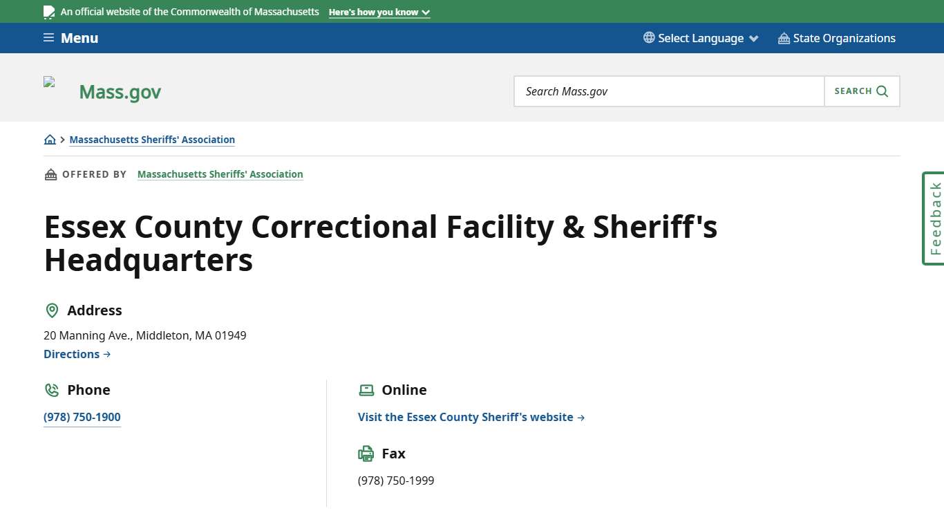 Essex County Correctional Facility & Sheriff's Headquarters Mass.gov